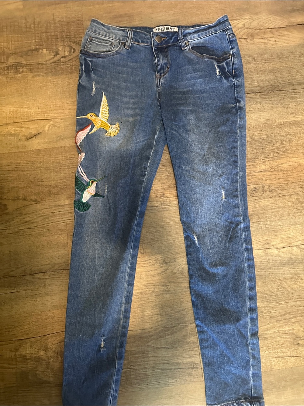 Velvet Heart Blue Embroidered Hummingbird Skinny Jeans - Picture 6 of 11